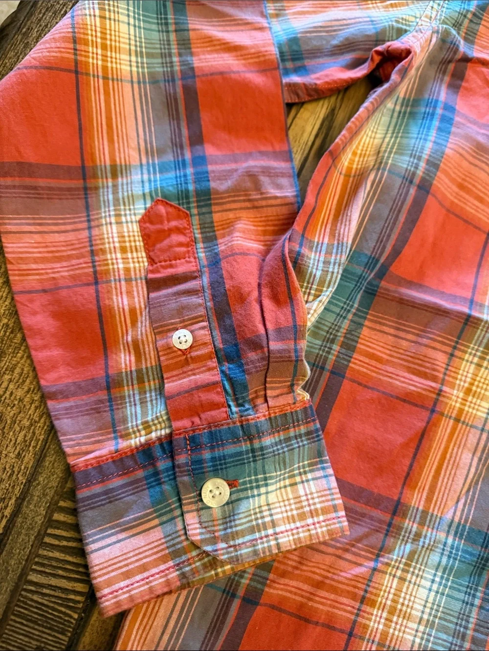 Old Navy Boys Red Plaid Button-Down Shirt with Blue Accents